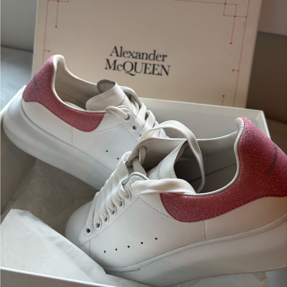 Alexander McQueen White Sneakers with Pink Detail